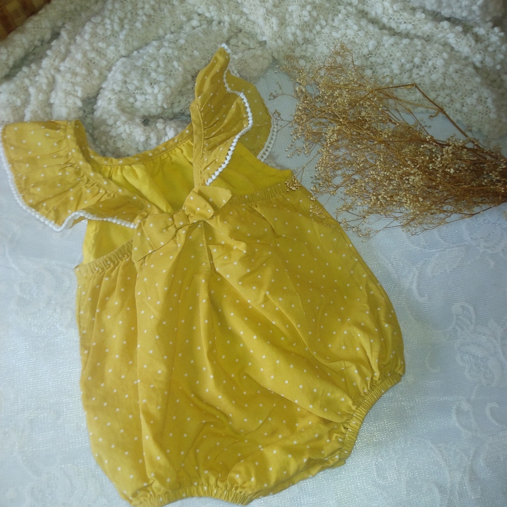 Dylan And Abby Yellow Polka Dot Baby Romper - Picture 3 of 6